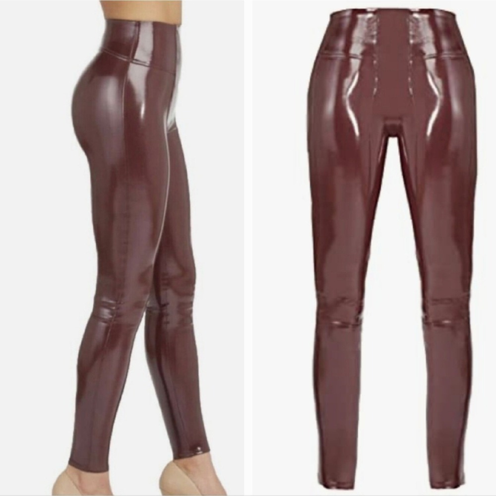 SPANX Vegan Patent Leather Leggings Pants in Ruby Size Small‎ NEW